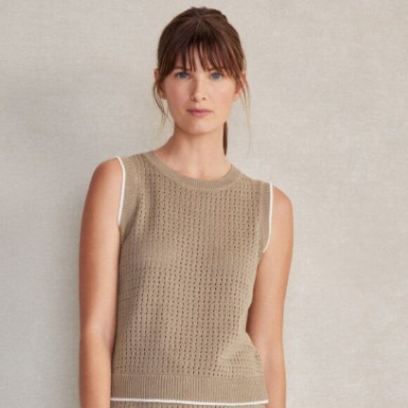 Haven Well Within Sweaters - HAVEN WELL WITHIN SZ XL Organic Cotton Linen Open Stitch Sweater Beige